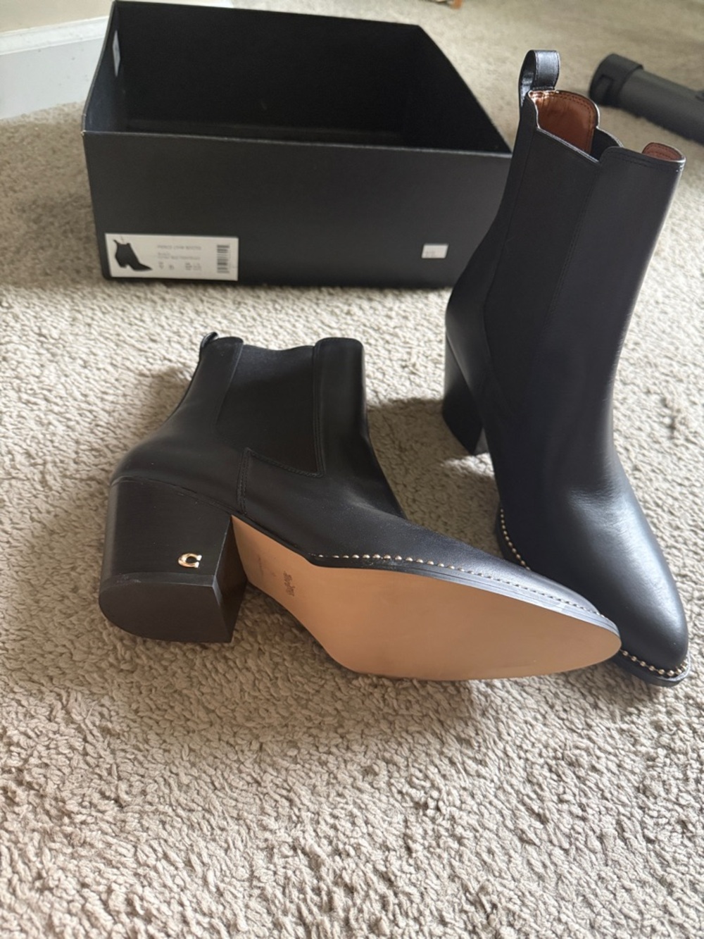 Coach Black Leather Chelsea Ankle Boots with Studded Toe Trim - Picture 4 of 6